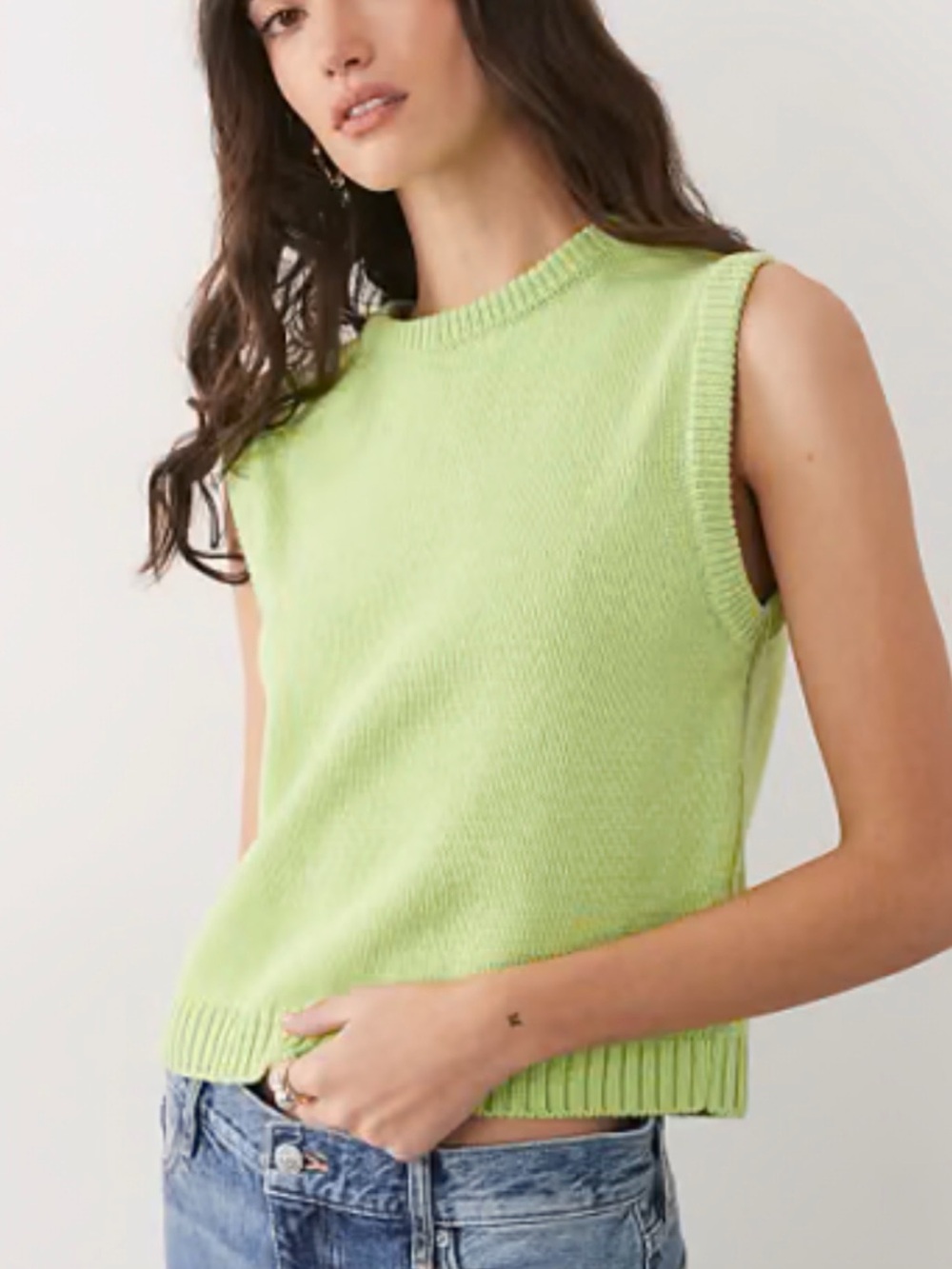Vintage 100% silk saks fifth Sleeveless Knit Tank Sweater - Lime Green